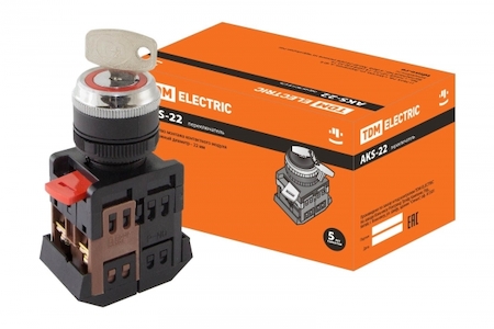 TDM ELECTRIC SQ0703-0005 Переключатель АKS-22 черный с ключом на 2 фиксир.положения I-O 1з+1р TDM